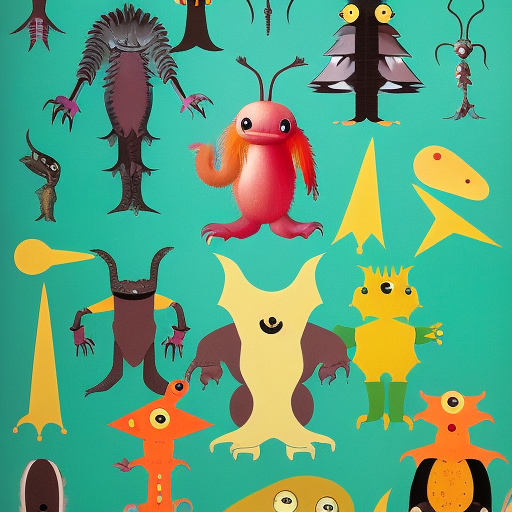 annual knolling poster of cute monsters