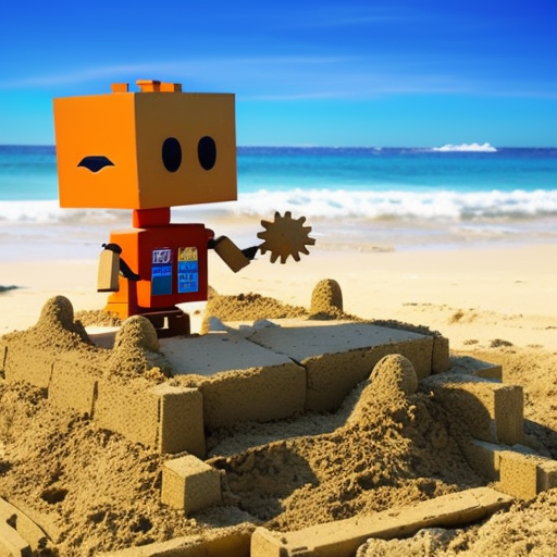 Robot building a sandcastle on the beach